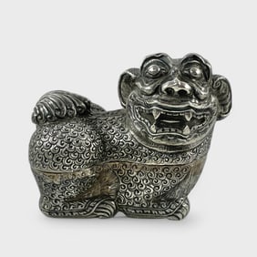 Fine Silver Figural Foo Dog Betel Lidded Trinket Box