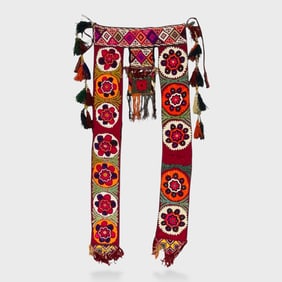 Vintage Middle Eastern Tribal Hand Loomed Embroidered Marriage Textile Vest Tassels & Fringe