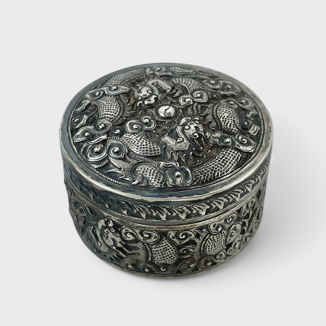 Fine Asian Dragon Repousse Lidded Trinket Box (1 of 4)