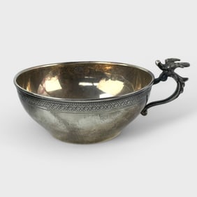 Fine 900 Silver Figural Bird Handle Dish