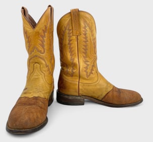 Vintage Lucchese 2000 Tan Leather Western Cowboy Boots 9D