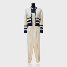 St. John Evening By Marie Gray Size 4 & 6 Ivory And Navy Sequin Knit 4-Piece Set