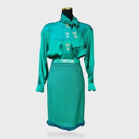St. John By Marie Gray Size 6 Green And Blue Woven Knit 5-Piece Set