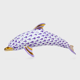 Fine HEREND Playful Dolphin Purple Fishnet Porcelain Figurine 15395-0-00/VHLM