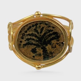 Fine 18K Yellow Gold Ancient Judaia Coin Ring Size 7