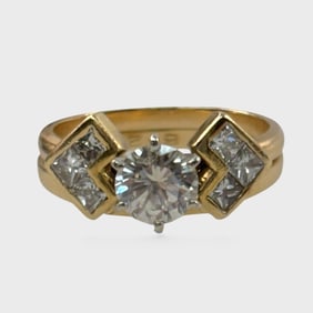 Fine 14K Yellow Gold 6 mm Solitaire  Diamond Engagement Ring Set Size 6