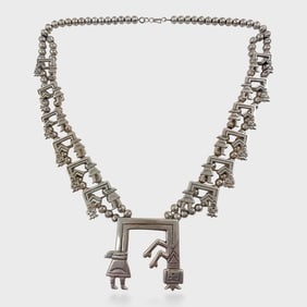 Fine FJ Felix Joe Sterling Silver Native America Navajo Yei Squash Kachina Blossom 26 Inches Long
