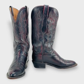 Vintage Lucchese 2000 Ladies Size 6B Black Leather Cowboy Boots