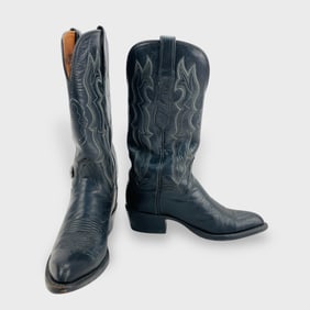 Vintage Lucchese 2000 Ladies Size 6B Black Leather Cowboy Boots