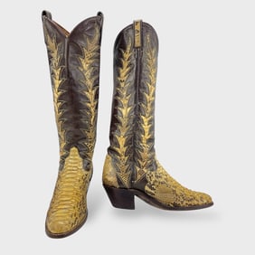 Vintage Dan Post Ladies Size 6C Snakeskin And Leather Cowboy Boots