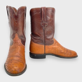 Vintage Lucchese Brown Ostrich Western Cowboy Boots Mens Size 9.5D