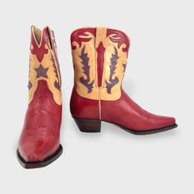 Charlie 1 Horse Ladies Size  6.5B Red Leather Cowboy Boots w/ Original Box