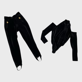 Donna Karan New York  Black Velvet Body Suit And Stirrup Pants