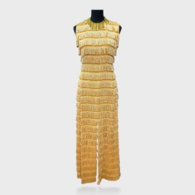 Vintage Mona Of Tokyo One Size Orange And Gold Fringe Evening  Dress With Sleeveless Design, High