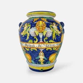 Italian Aqua Di Frutta Large Hand Painted Ceramic Urn Pottery Vase