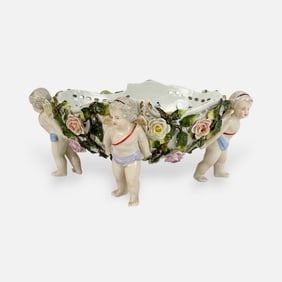 Schierholz Antique Rococo Style German Porcelain Centerpiece Bowl w/Four Figural Standing Putti
