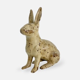 Large Antique Painted Cast Iron Rabbit Garden Sculpture Doorstop