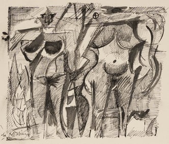 Willem de Kooning (after) Pen and Ink Study of Nude Women Drawing