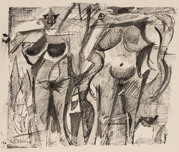 Willem de Kooning (after) Pen and Ink Study of Nude Women Drawing: Signed "de Kooning" lower left". Very good as shown with no rips or repairs. Approx. sheet size 7 3/4" x 11 1/4". Approx. image size 6 1/4" x 7 1/2". This original drawing was estate found in the
