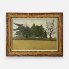 Artist Signed 1950s Oil on Board Gilt Framed Landscape Painting