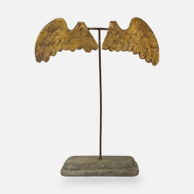 Carved Italian Giltwood Angel Wings Sculpture on Slate Stone Base