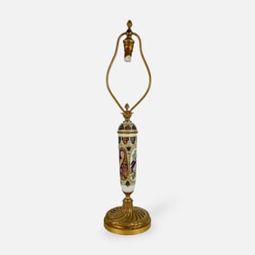 Antique 1920s French Chinoiserie Stye Porcelain and Gilt Bronze Table Lamp