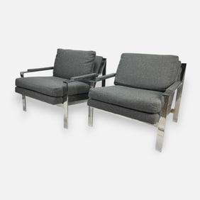 Pair Cy Mann Mid-Century Modern Chrome Lounge Chair w/Arms No.232