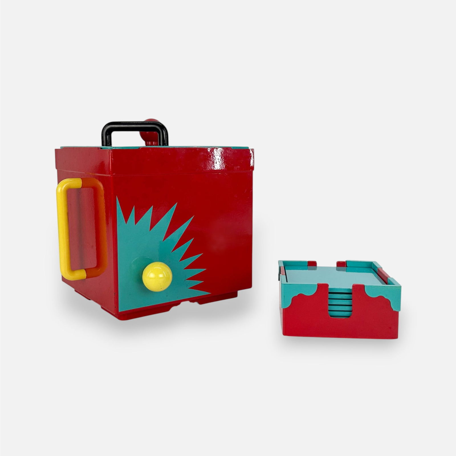 Two Georges Briard Memphis Style Lacquer Lidded Ice Buckert and Coasters (1 of 8)