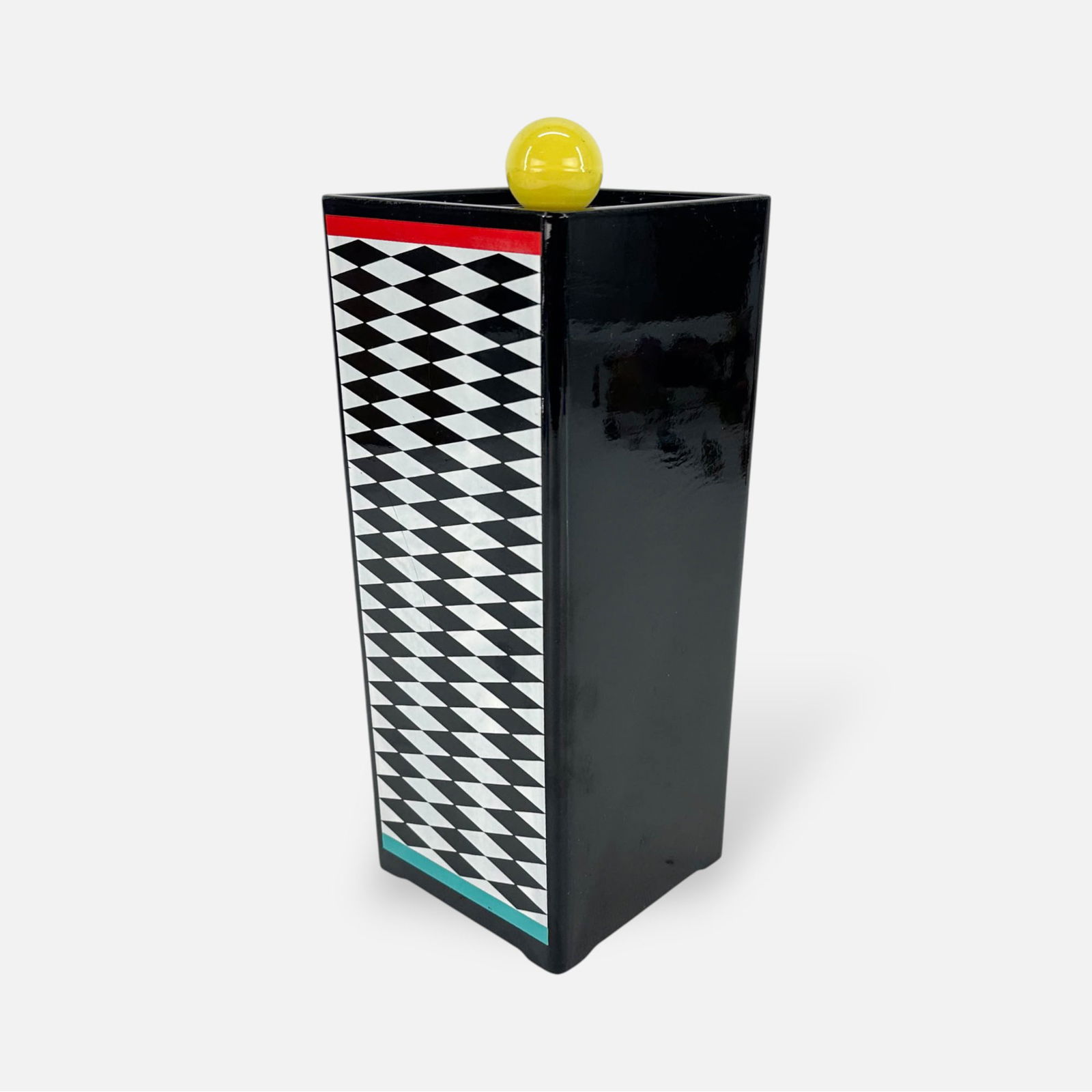 Georges Briard Memphis Style Lacquer Wine Cooler: Good overall, with surface scratching and dings. One fairly significant to front surface (see photos). Simple integrated shipping with LiveAuctioneers LiveShipping is now available. Bidders may still