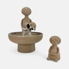 Rosemary Taylor Mid Century Modern Studio Art Pottery Fountain and Figurines