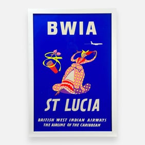 Original 1950s BWIA St. Lucia British West Indian Airways Travel Poster Framed #1