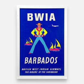 Original 1950s BWIA Barbados British West Indian Airways Travel Framed Poster #2