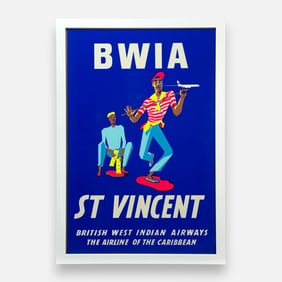 Original 1950s BWIA St Vincent British West Indian Airways Travel Framed Poster #3