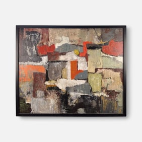 1950s Abstract Mid Century Oil on Canvas Framed Painting