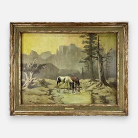 Louis Krupp "Blue Water Canyon" 1966 Large Oil on Canvas Framed Old West Painting