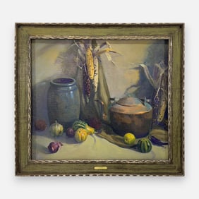 Louis Krupp "Still Life" 1961 Large Oil on Canvas Framed Old West Painting
