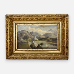 Artist Signed 19thC Oil on Board Landscape Kilchurn Castle Antique Framed Painting