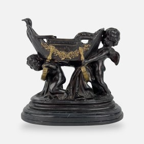 Emile Bruchon Gilt Bronze Sculpture of Puttis Holding Boat