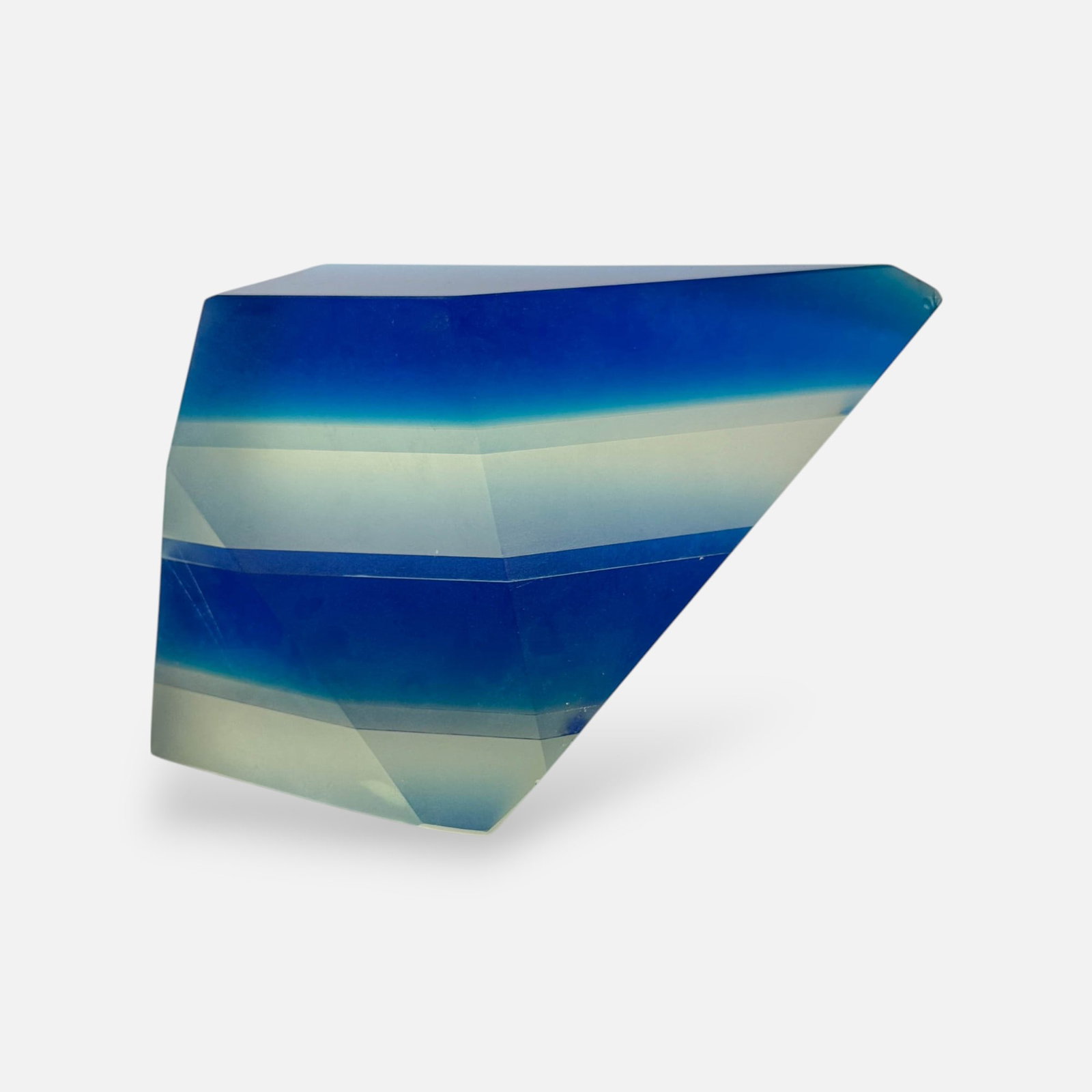 Art Glass Layered Blue Colors Solid Block Sculpture: Good, with surface scratches, chip to "point" of sculpture. Simple integrated shipping with LiveAuctioneers LiveShipping is now available. Bidders may still arrange their own shipping which may be mor