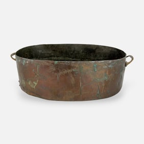 Antique 19thC French Primitive Copper and Brass Oval Bucket Pan
