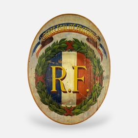 Antique French Hand Painted Wood République Francais (RF) Sign Wall Plaque