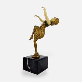 Antique 1920s Gilt Bronze Young Woman Dancer Figurine Art Deco Sculpture