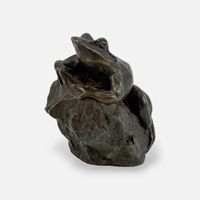 Small Frog on a Rock Bronze Sculpture by Ed Challenger
