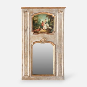 Antique French Louis XV Style Painted Trumeau Mirror