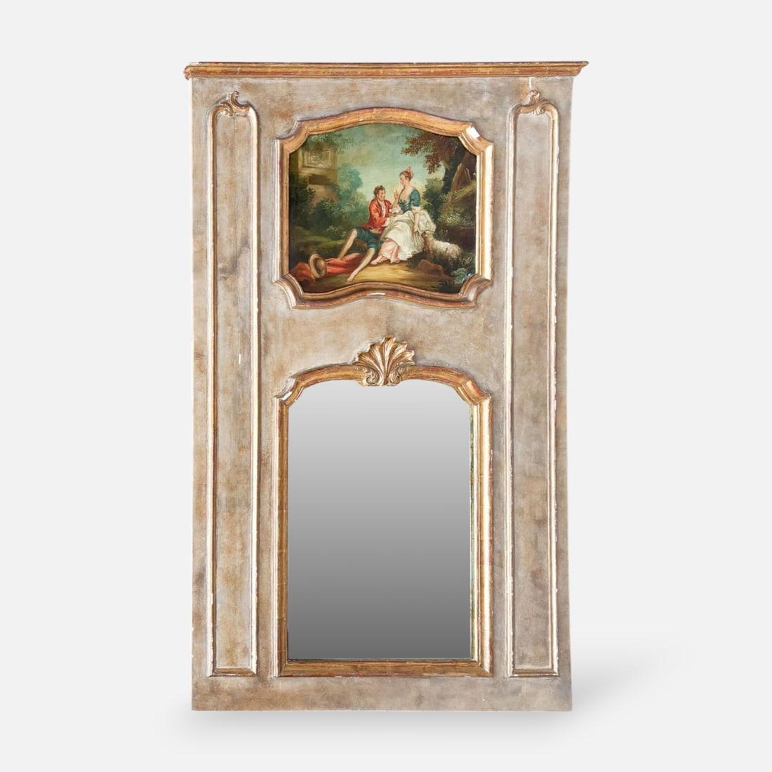 Antique French Louis XV Style Painted Trumeau Mirror (1 of 7)