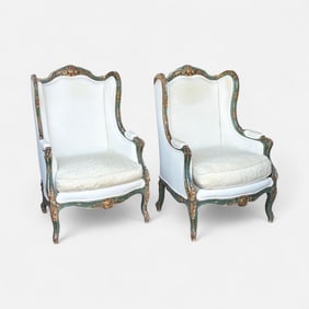 Antique Venetian Louis XV Style Bergere Windback Armchairs