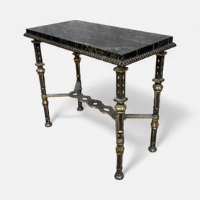 Antique Gilt Metal and Faux Marble Console Table