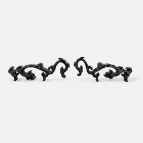 Pair Chinese Pewter Dragon Stand Sculptures