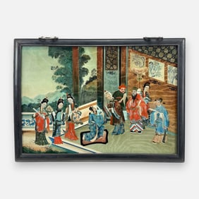 Chinese Reverse Painted Glass Painting Framed