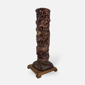 Antique Chinese/Tibetan Carved Gilt Wood Architectural Column Pillar